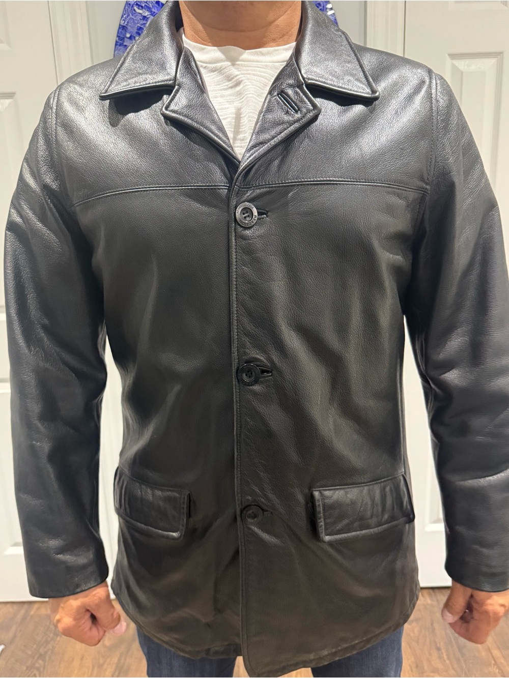 Kenneth Cole Black Leather Trench Coat